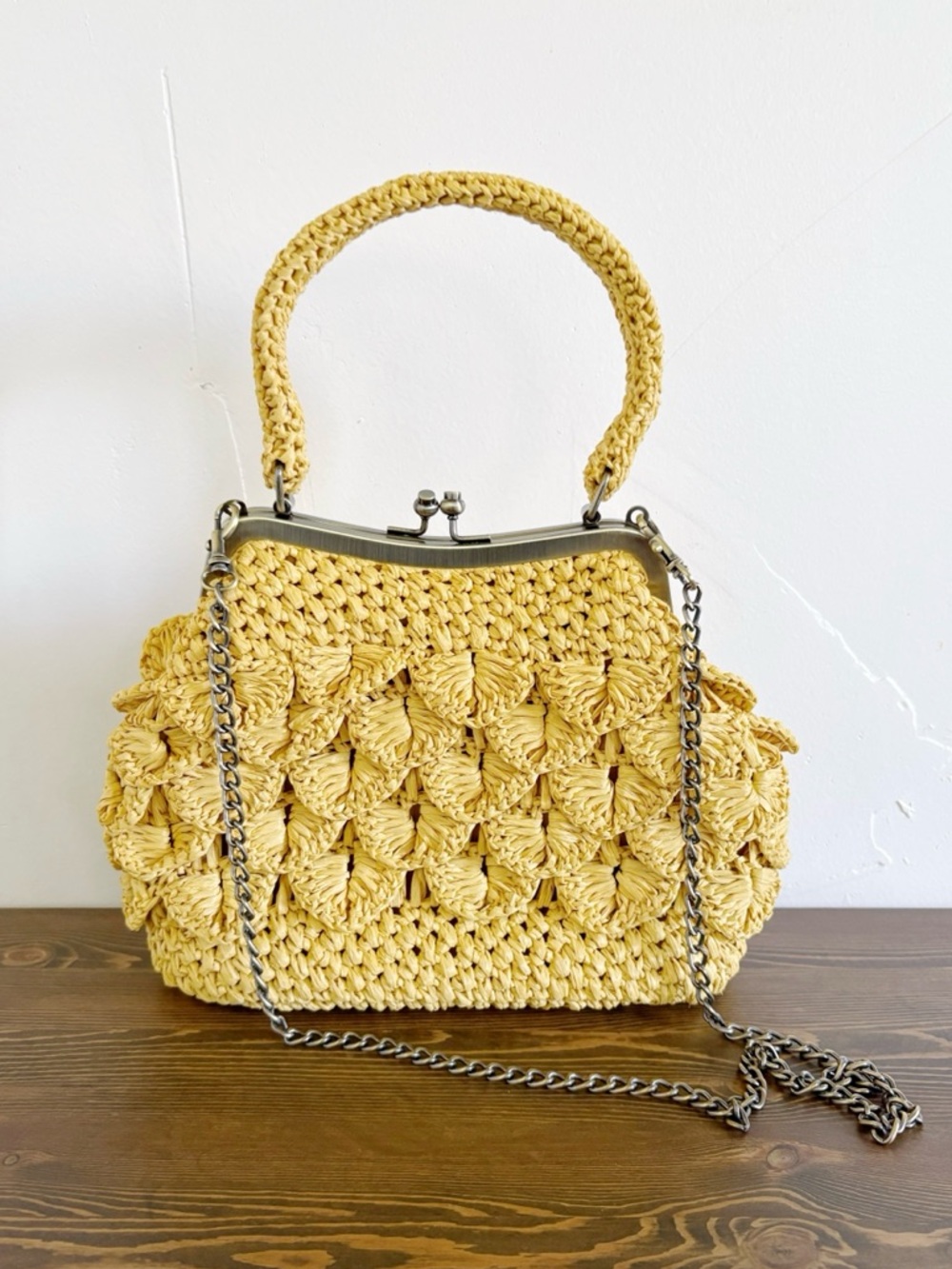 Patricia Nash Laureana Frame Scalloped Raffia Purse Chain Crossbody
